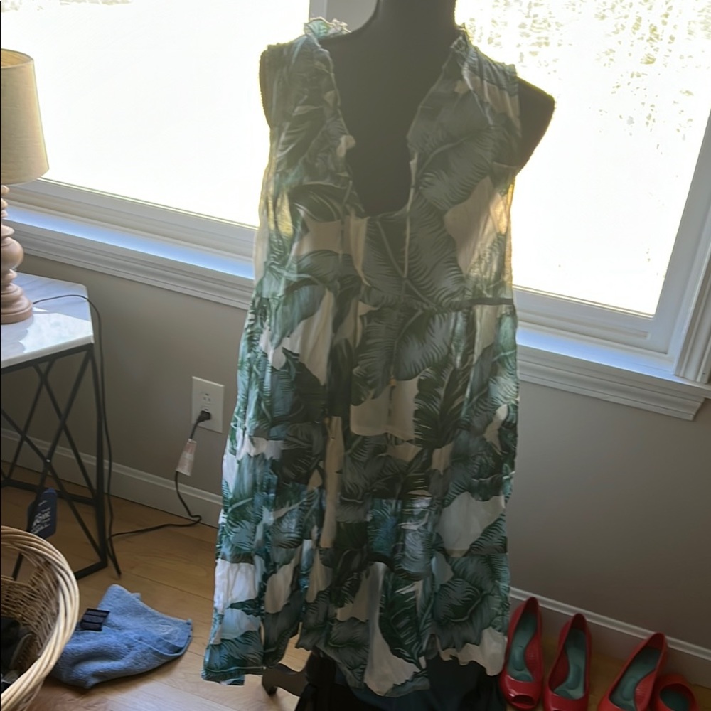 Green Ruched Midi Sundress Scoop Neck